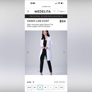 Medelita Vandi athletic fit Lab Coat - size small and medium available